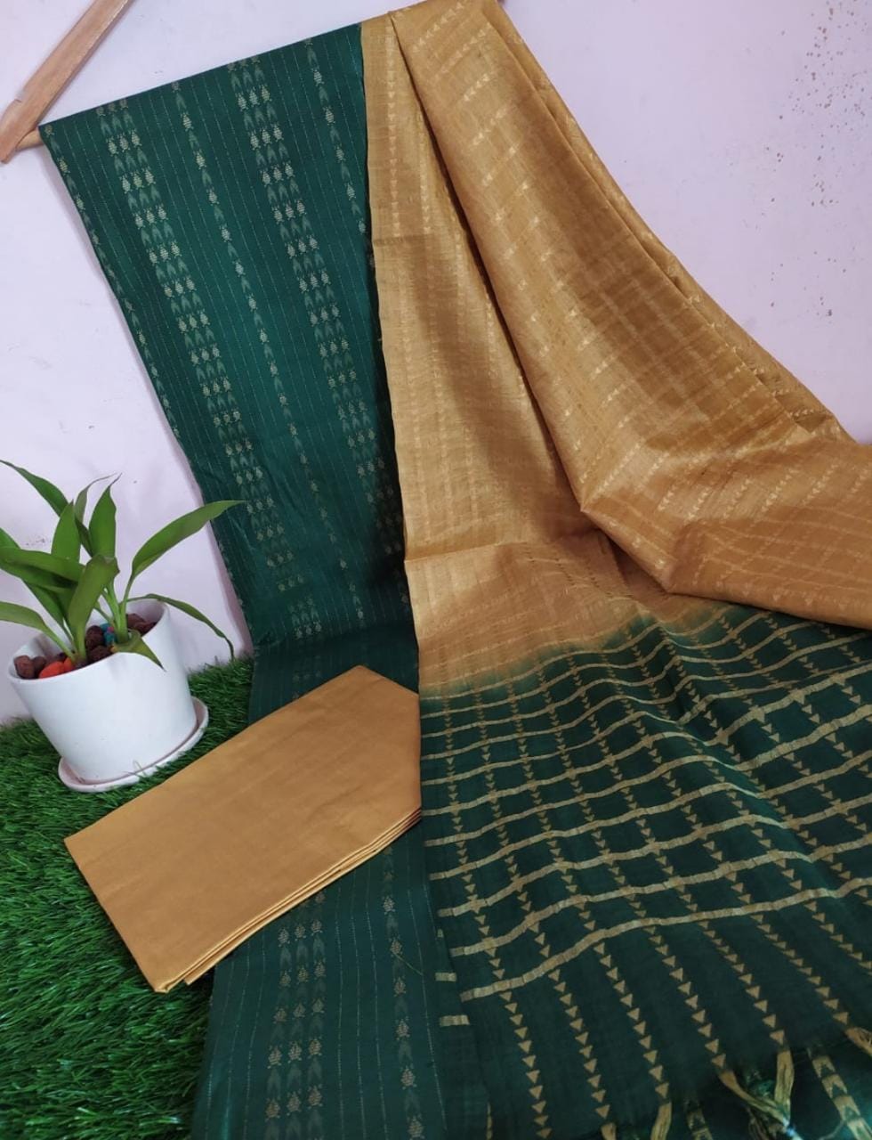 Semi tusser silk weaving unstiched dress material.&nbsp;