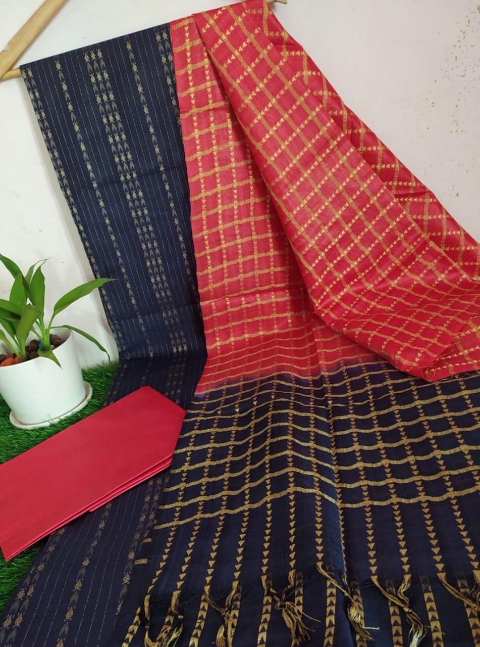 Semi tusser silk weaving unstiched dress material.&nbsp;