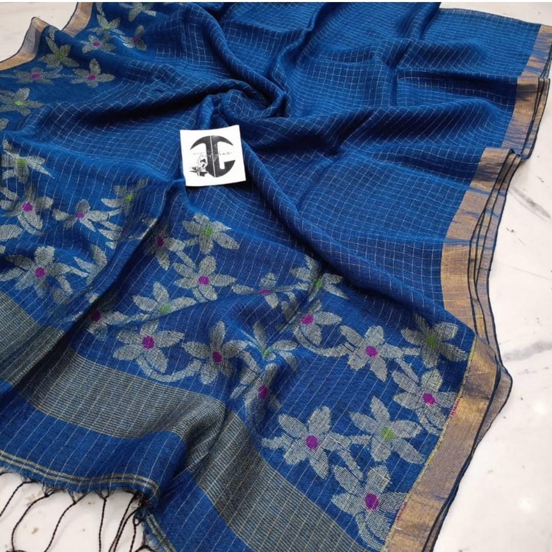 Exclusive lilen jamdani sarees with blouse