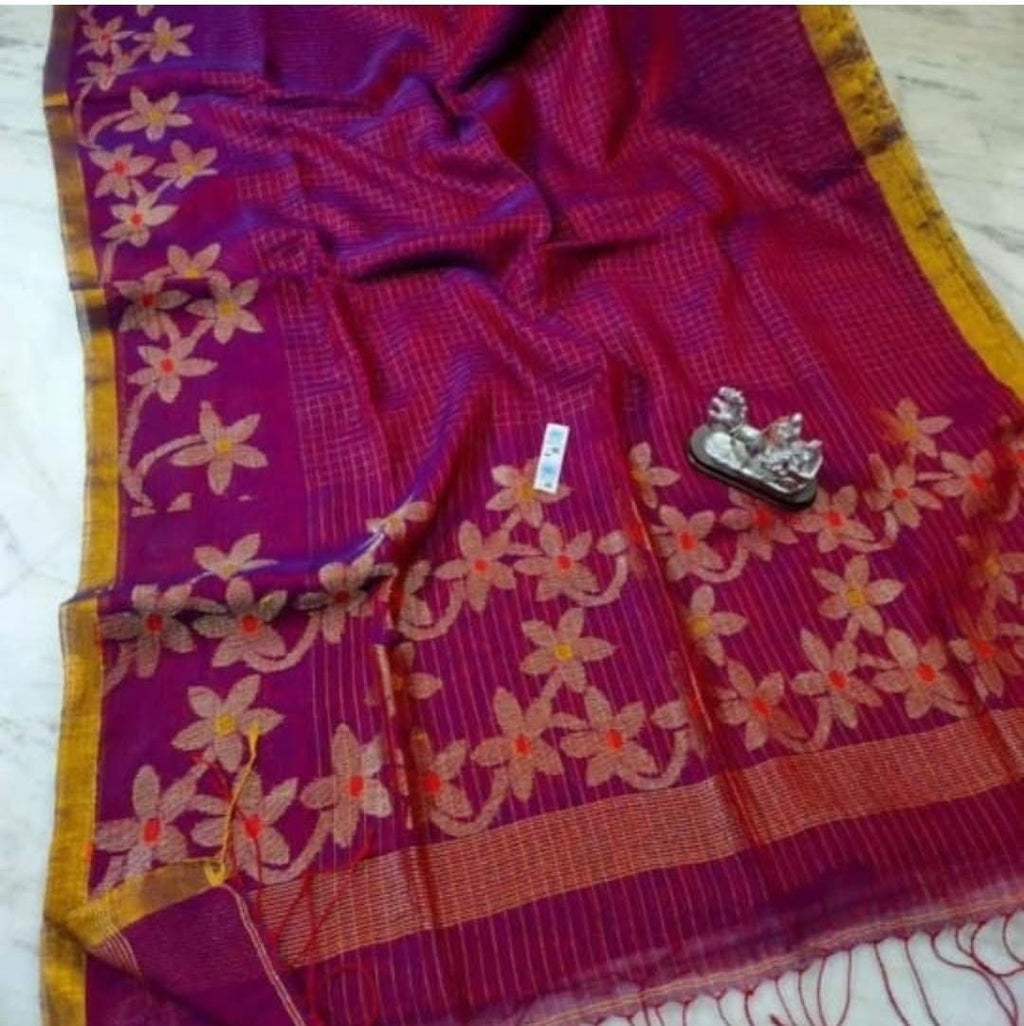 Exclusive lilen jamdani sarees with blouse