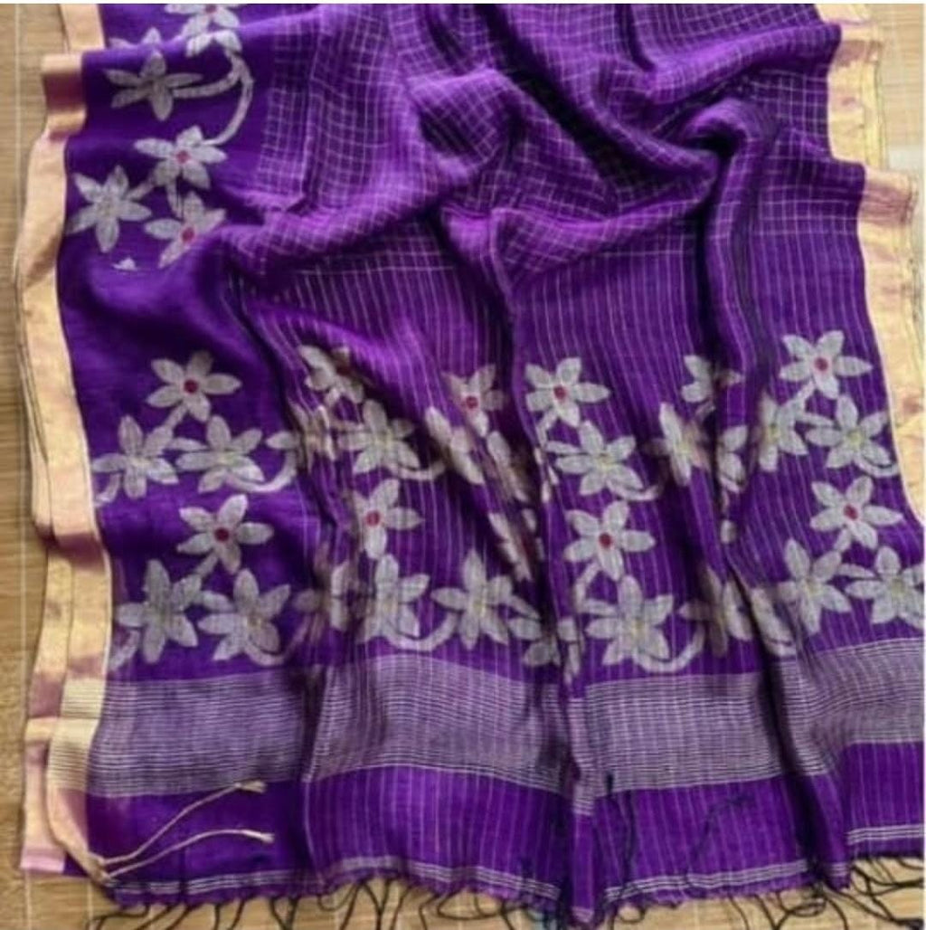 Exclusive lilen jamdani sarees with blouse