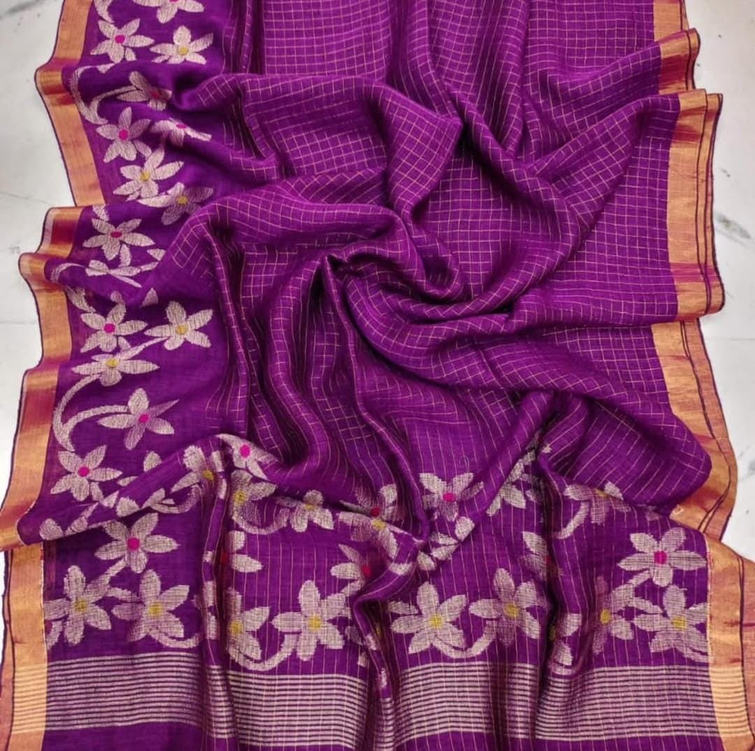 Exclusive lilen jamdani sarees with blouse