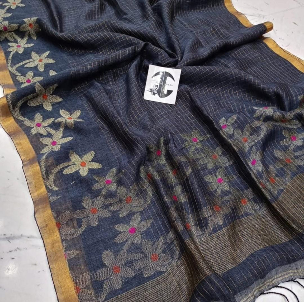 Exclusive lilen jamdani sarees with blouse