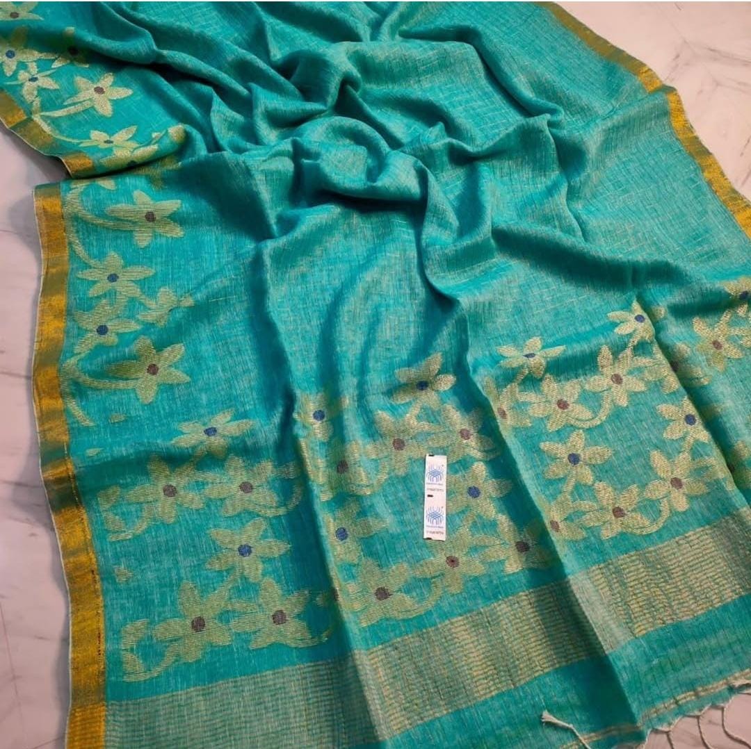 Exclusive lilen jamdani sarees with blouse