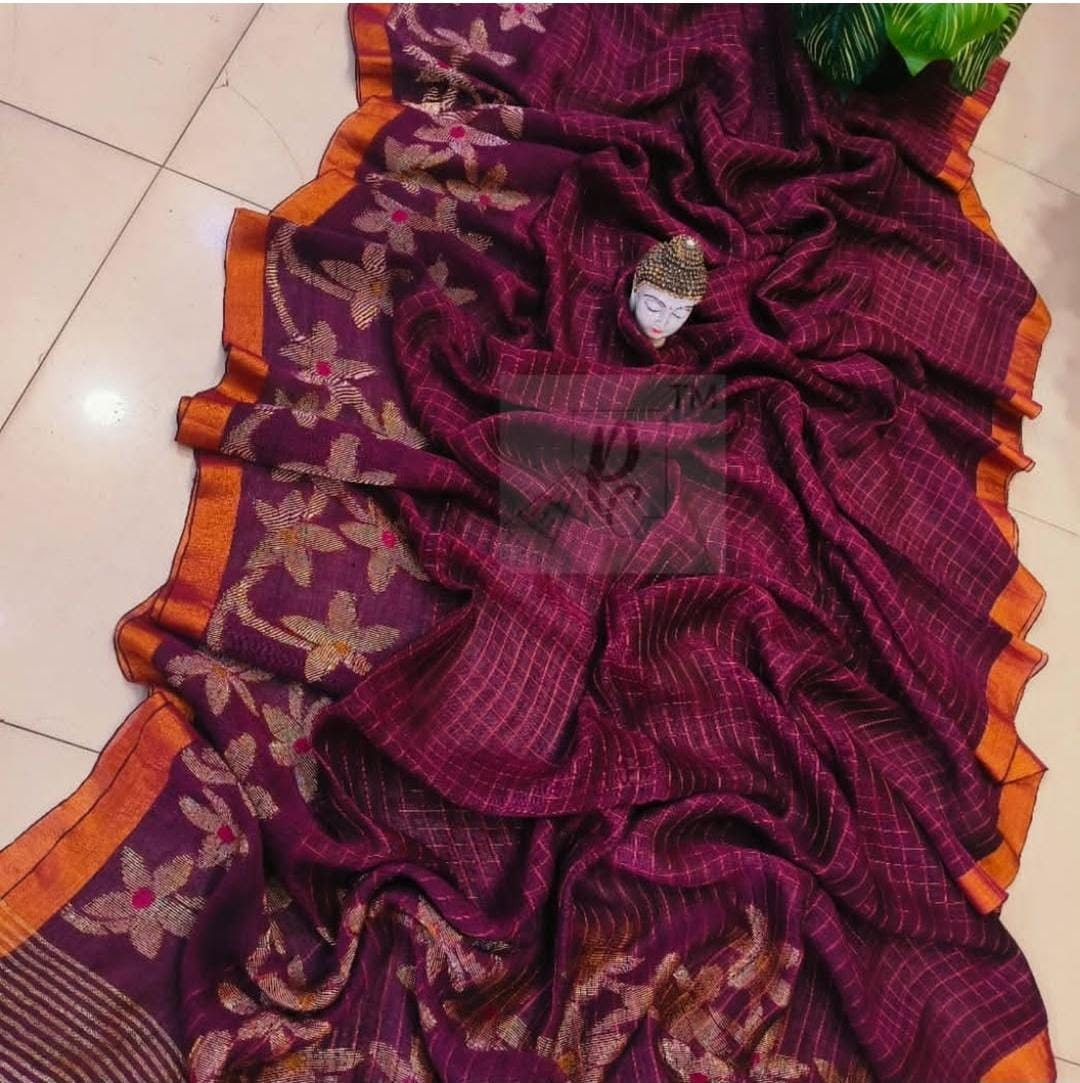 Exclusive lilen jamdani sarees with blouse