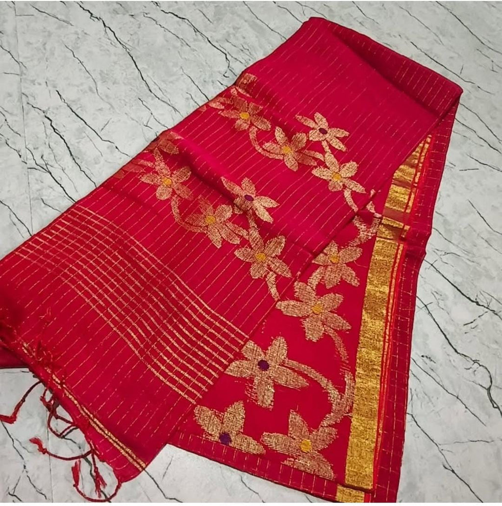 Exclusive lilen jamdani sarees with blouse