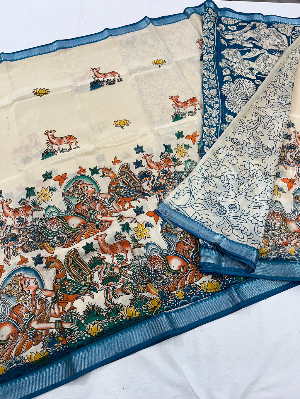 Mangalagiri Pattu Nizam Border Kalamkari Printing Sarees
