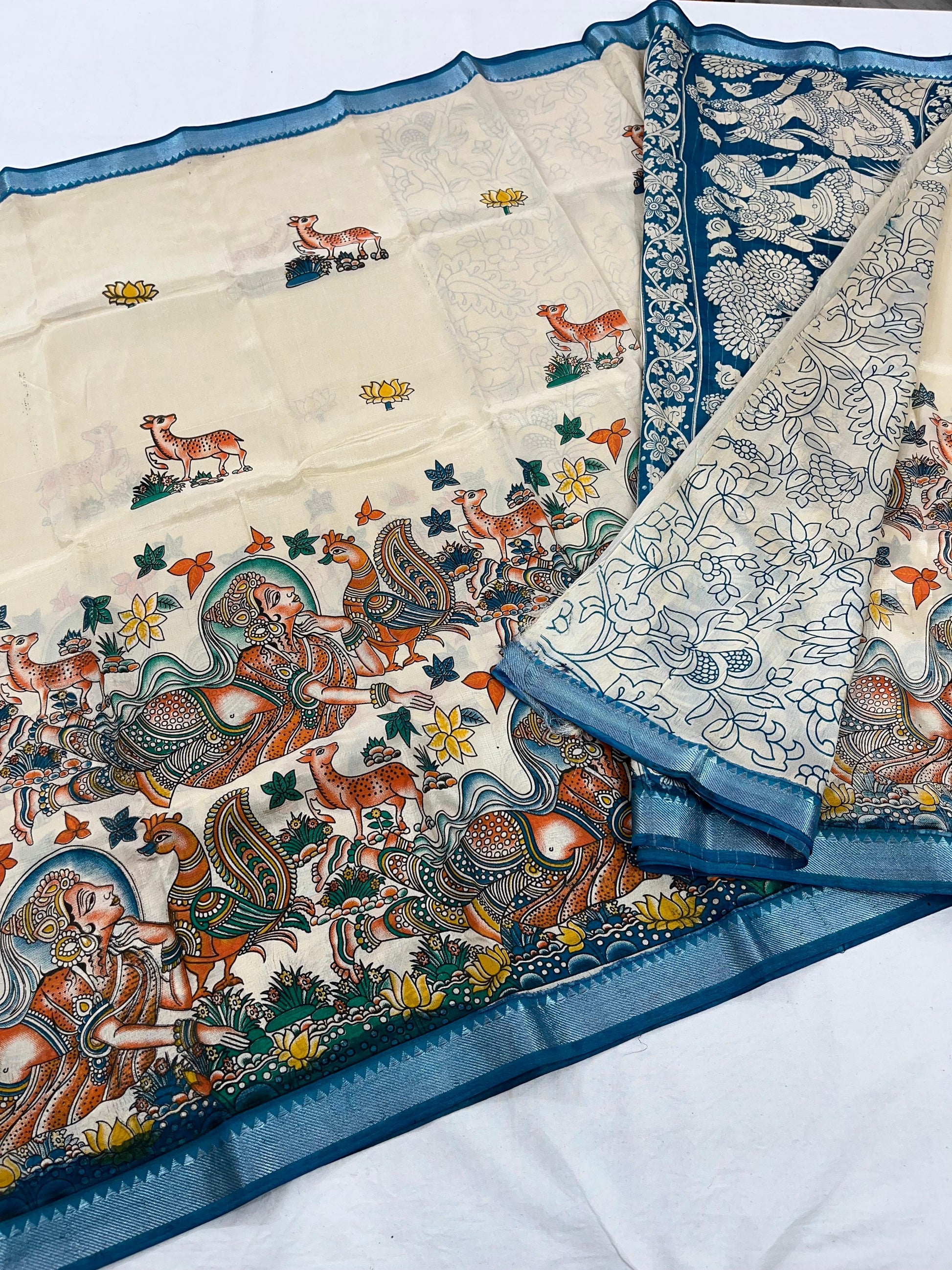 Mangalagiri Pattu Nizam Border Kalamkari Printing Sarees