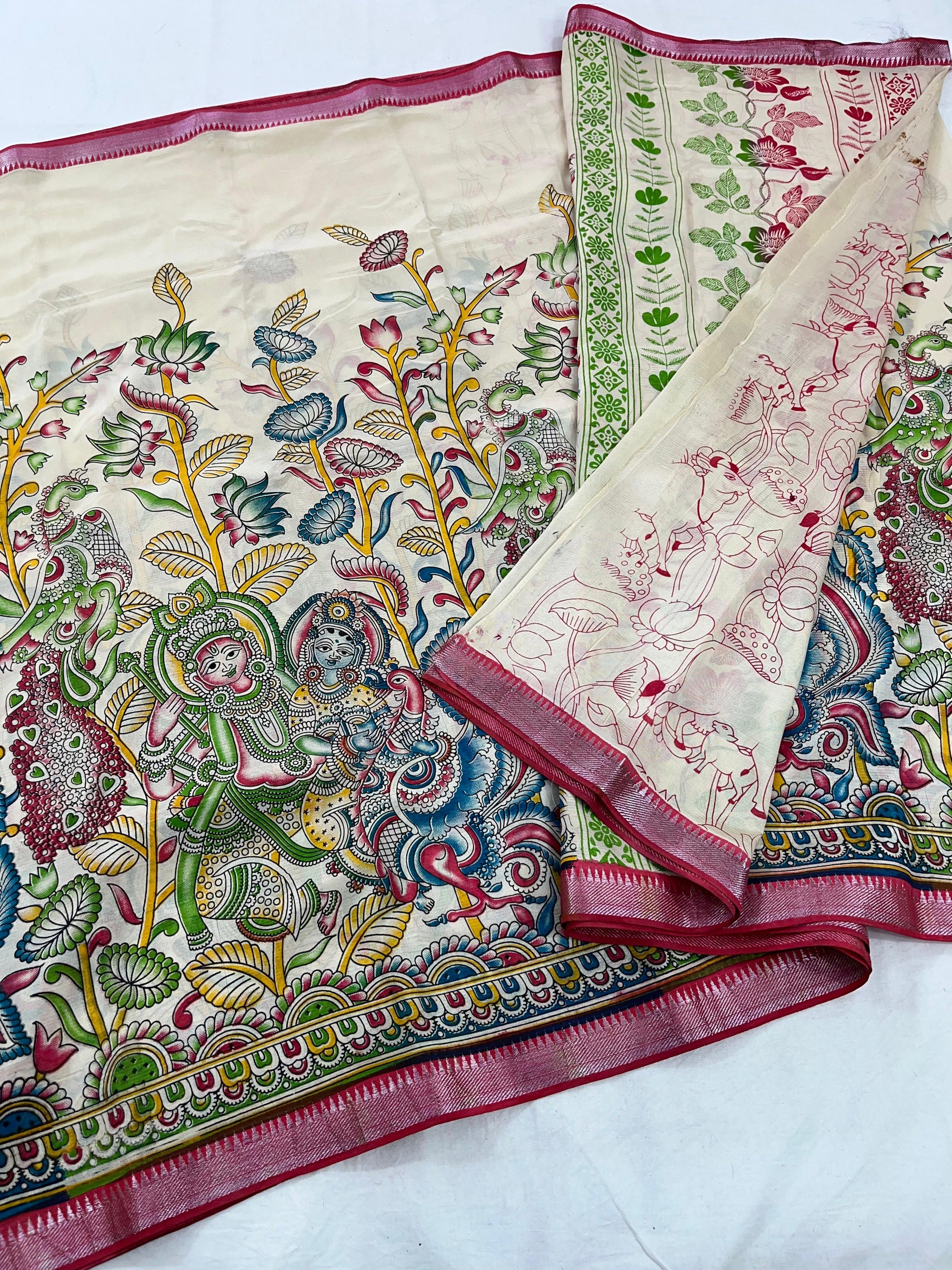 Mangalagiri Pattu Nizam Border Kalamkari Printing Sarees