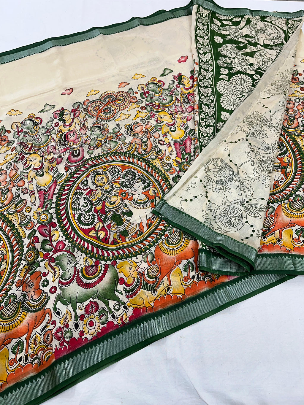 Mangalagiri Pattu Nizam Border Kalamkari Printing Sarees