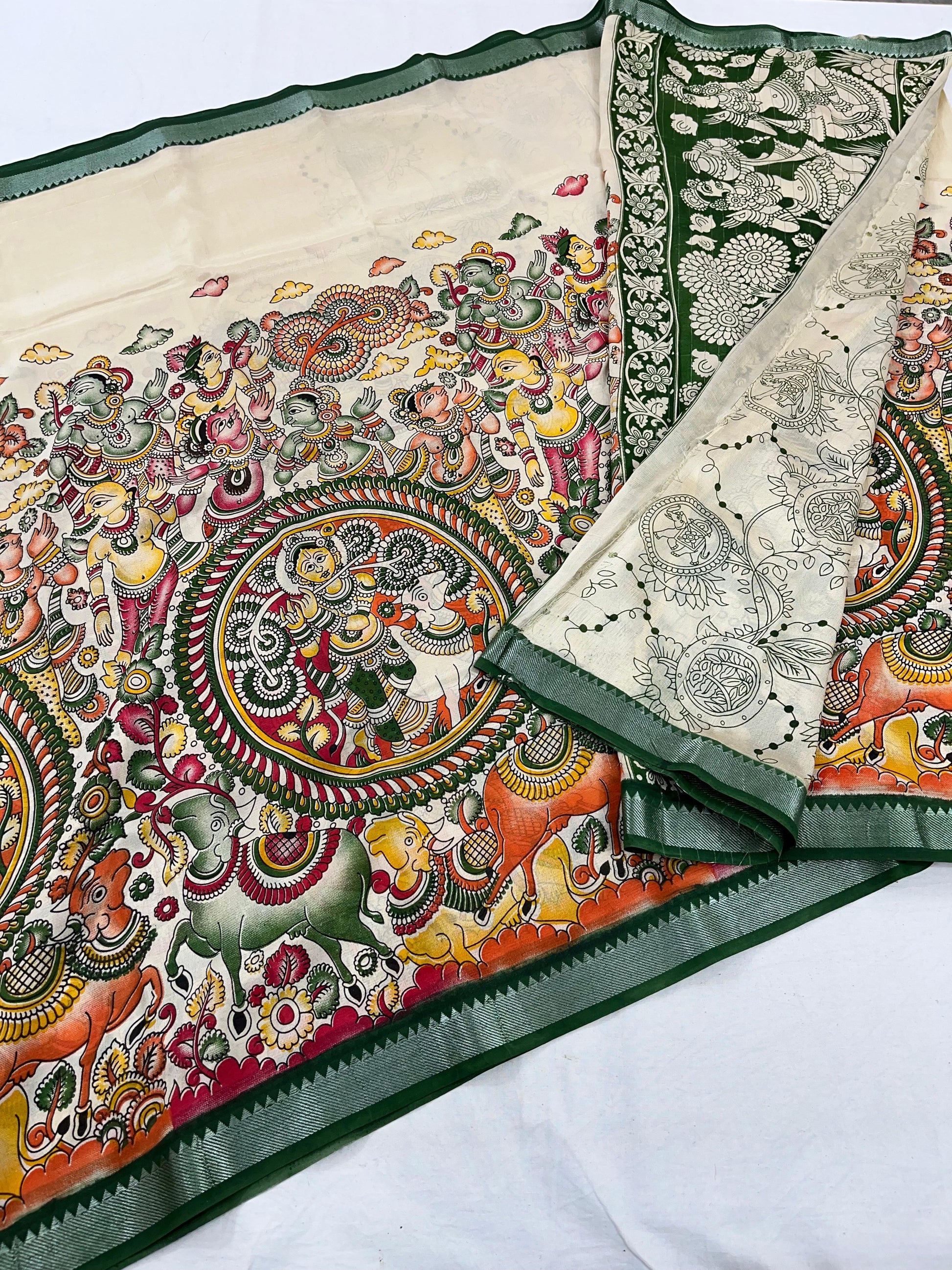 Mangalagiri Pattu Nizam Border Kalamkari Printing Sarees