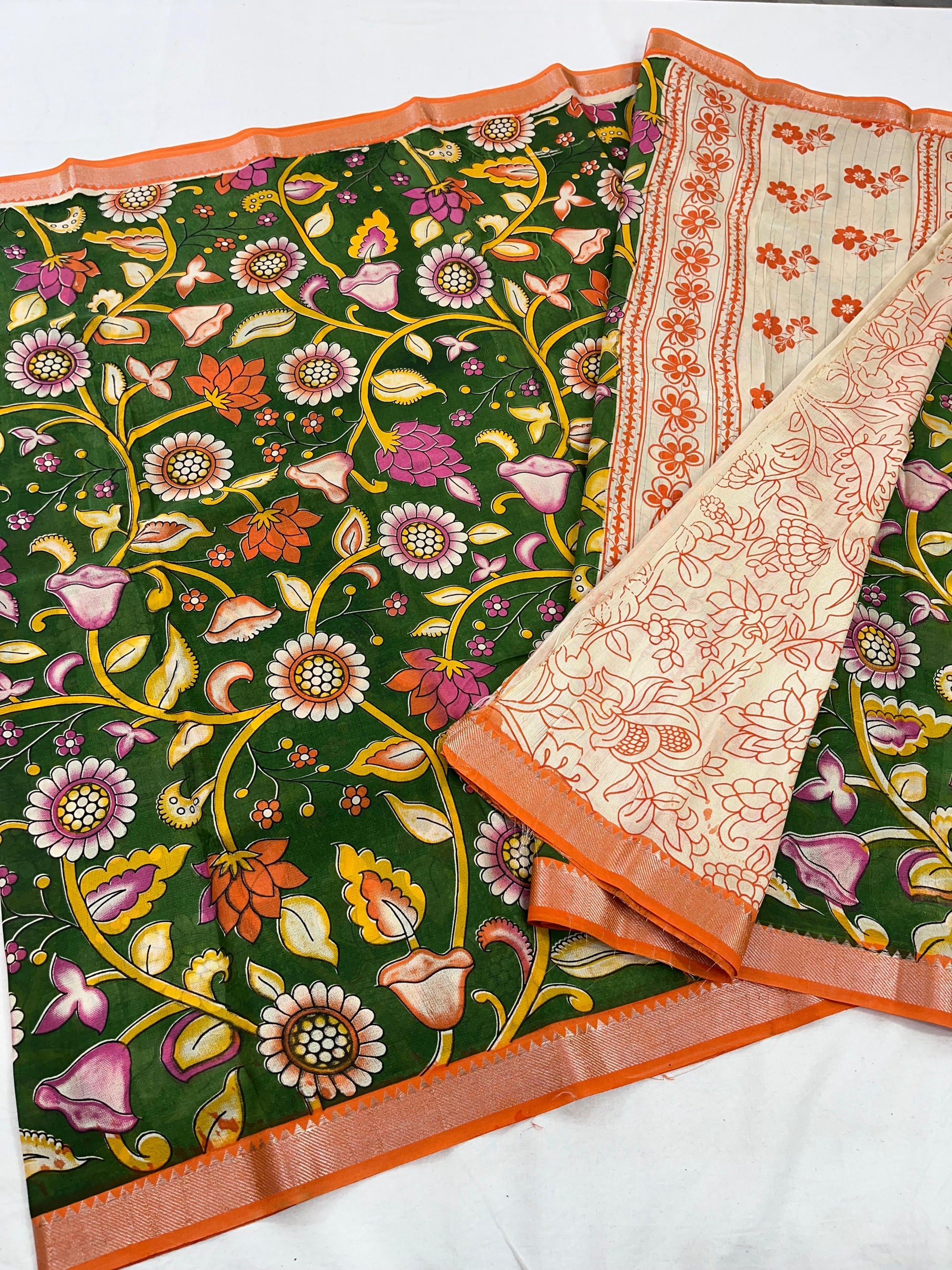 Mangalagiri Pattu Nizam Border Kalamkari Printing Sarees