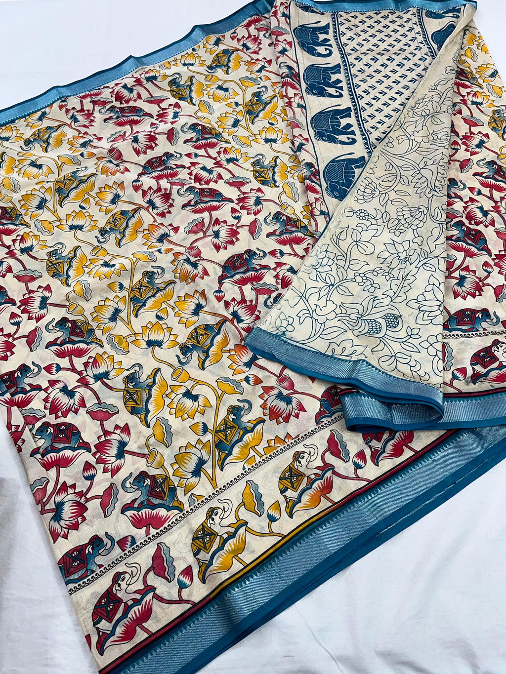 Mangalagiri Pattu Nizam Border Kalamkari Printing Sarees