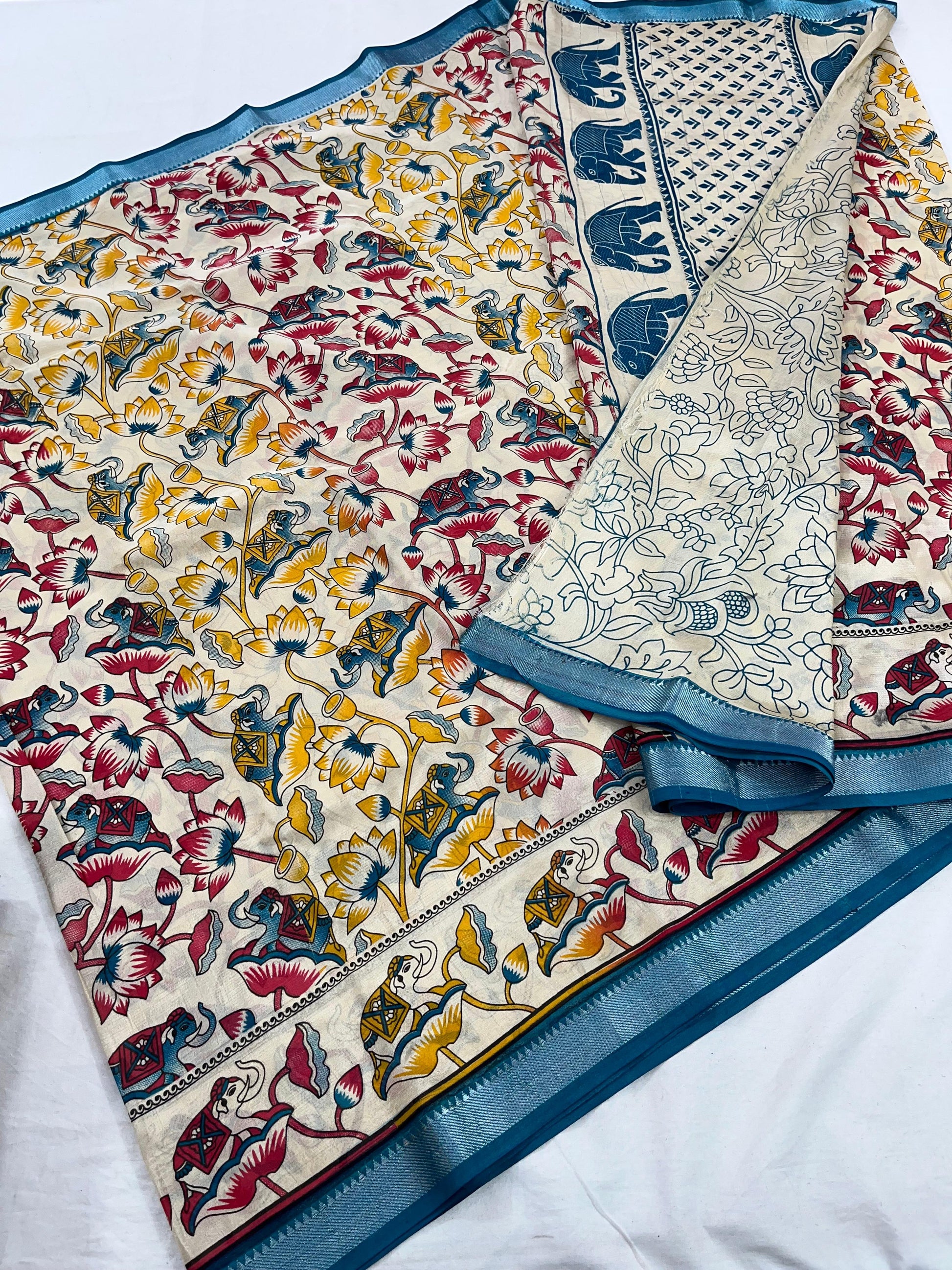 Mangalagiri Pattu Nizam Border Kalamkari Printing Sarees