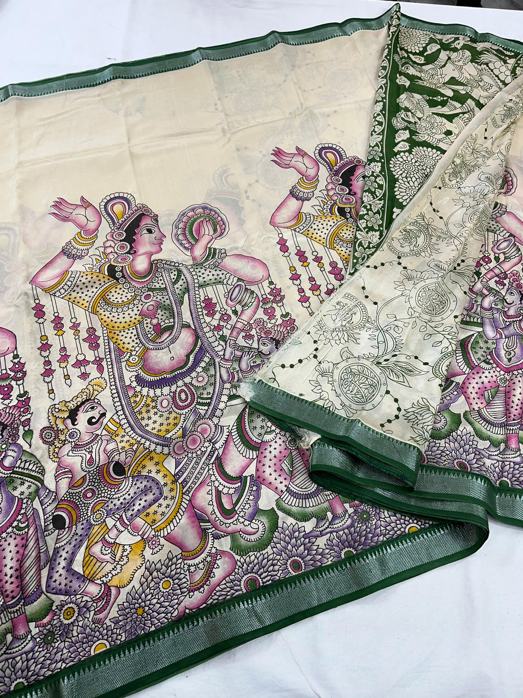 Mangalagiri Pattu Nizam Border Kalamkari Printing Sarees