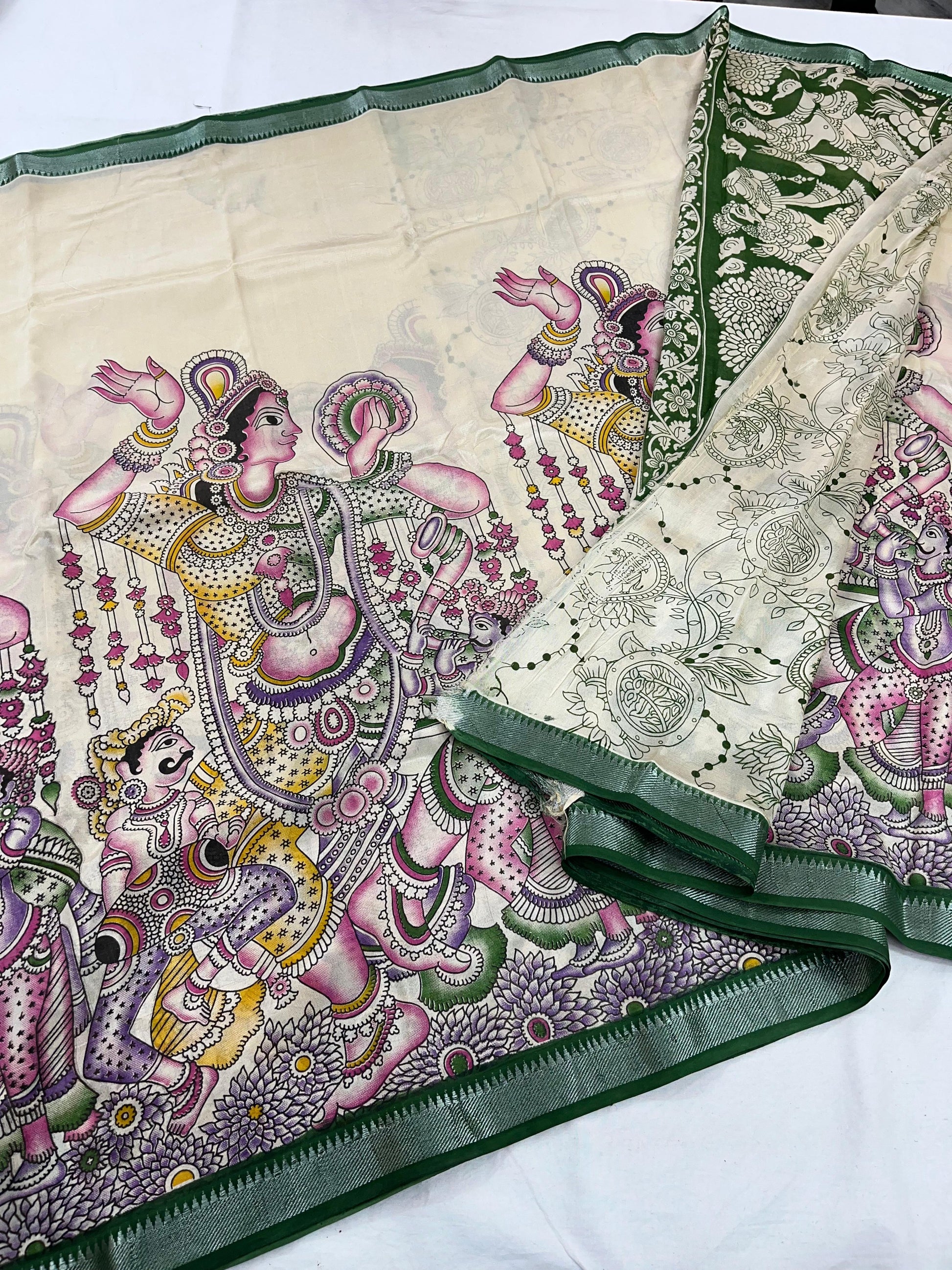 Mangalagiri Pattu Nizam Border Kalamkari Printing Sarees