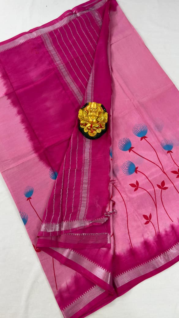 Mangalagiri Pattu Semi Digital Printing Sarees